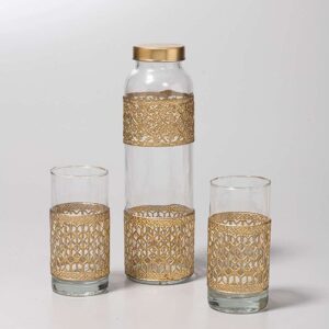 Glass Bottle – Handcrafted with Metal Jaali Work & 2 Glasses