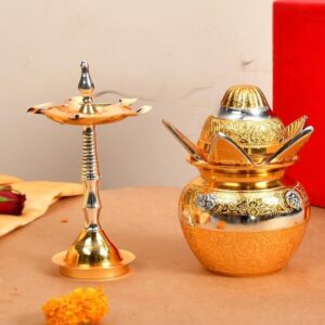 German Silver Gold-Silver Plated Kalash with Samai Deepak