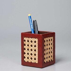 Pen Stand – Handcrafted Cane & Leather