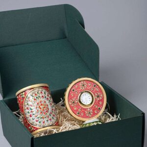 Pen Stand – Desk Watch – Handcrafted Meenakari Marble