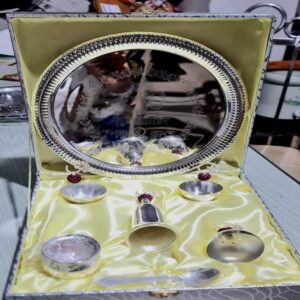 Silver Plated Stainless Steel Pooja Thali Set (Heavy Quality)