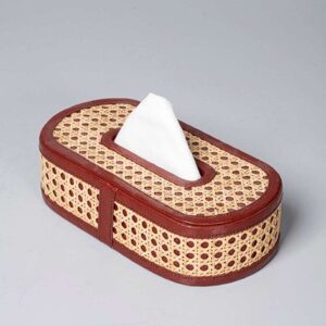 Tissue Box – Handcrafted Cane & Leather