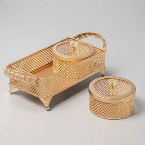 Tray With 2 Jar – Handcrafted Metallic Tray Set