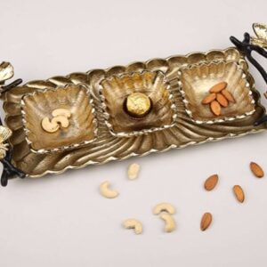 Tray With Bowl – Handcrafted Metallic Tray with 3 Bowls