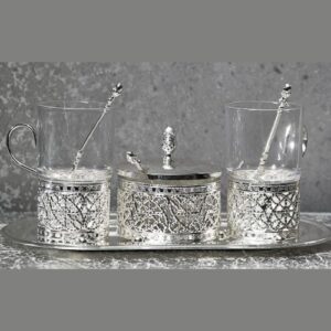 Sugar Pots with Tray & 2 Glasses