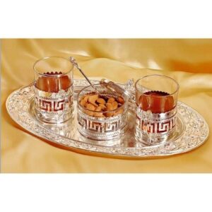 Two Glass + Sugar Pot + Tray with 2 Spoons