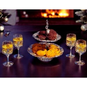 Two-Tier Platter with Set of 4 Wine Glasses